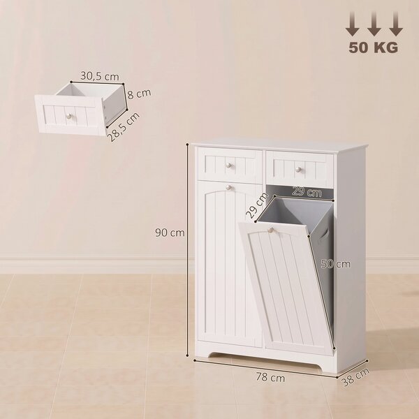 HOMCOM Mobile Bagno Salvaspazio con 2 Cassetti e 2 Cesti, Bianco | Aosom Italy