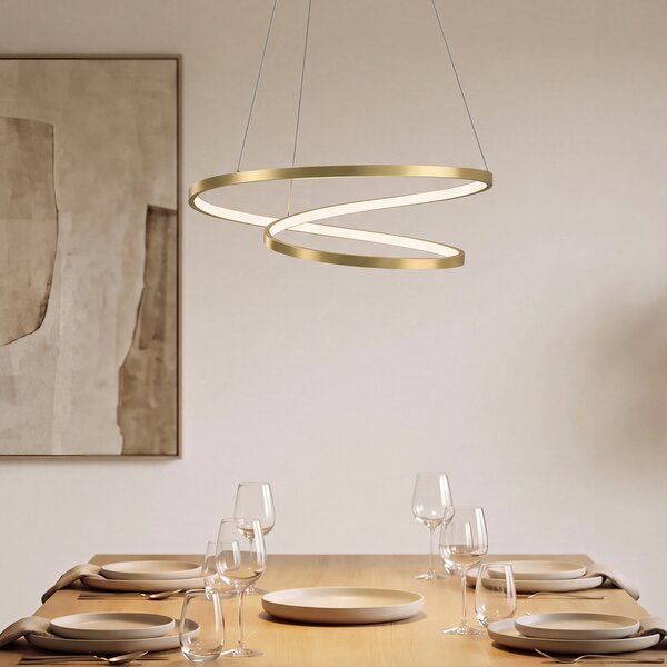 HOMCOM 38W Lampada Sospensione LED con 2 Anelli e 3 Temperature di Colore, 3000-6000K, Altezza Regolabile, Oro | Aosom Italy