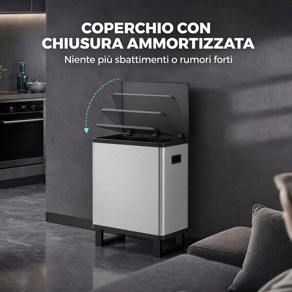 HOMCOM Pattumiera Automatica con Sensore 54L, 3 Scomparti, Secchi Interni Rimovibili, Acciaio Inox, Argento | Aosom Italy