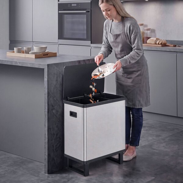 HOMCOM Pattumiera Automatica con Sensore 54L, 3 Scomparti, Secchi Interni Rimovibili, Acciaio Inox, Argento | Aosom Italy