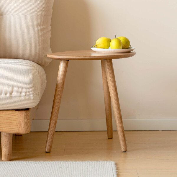 Tavolino da salotto ovale in legno massello di quercia, design moderno, 50 cm