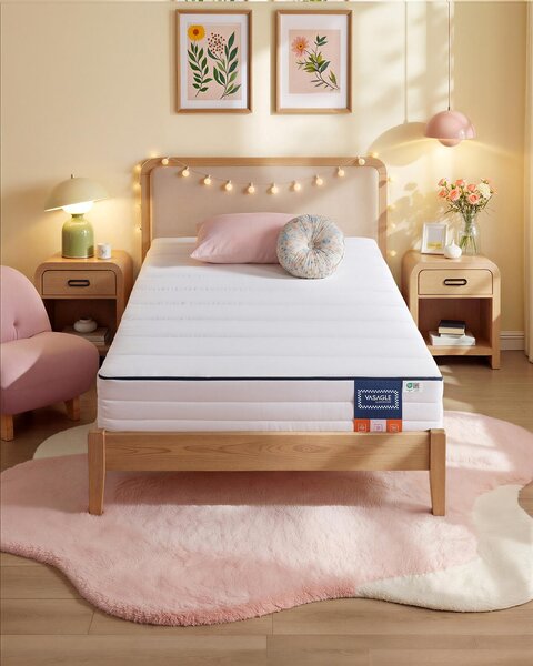 Materasso VASAGLE 90 x 200 x 16 cm, schiuma memory gel, 7 zone, rigidità media, rivestimento sfoderabile, traspirante, bianco