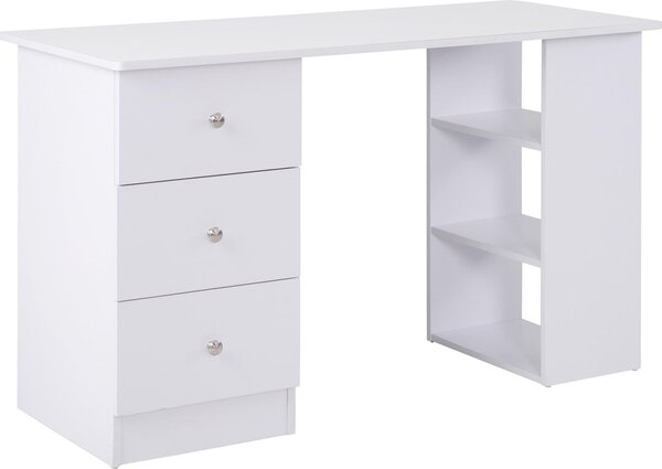 HOMCOM Scrivania multimediale con 3 cassetti e 2 ripiani 120L x 49L x 72H cm bianco