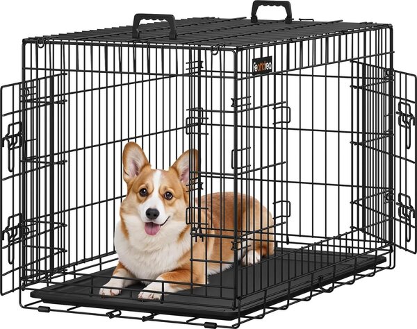 Songmics Gabbia per cani pieghevole a 2 porte Ciotola in plastica nera
