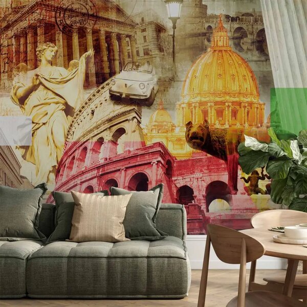 Carta da parati Roma - collage con architettura storica nei colori della bandiera italiana