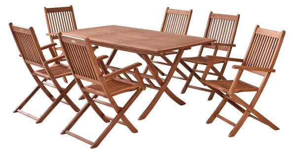 Merxx Set Rio 7 pezzi, 6 poltrone Rio, 1 tavolo pieghevole allungabile, 110 (160) x 90 cm