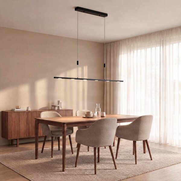 Lampada LED a sospensione Lucande Stakato, 120 cm, 6 luci, dimmerabile Stakato Lucande,, Nero, Soggiorno / Sala da pranzo, Metallo, Moderno
