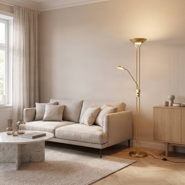 Lampada da terra con luce lettura Josefin Lindby, dimmerabile, Ottone / Oro, Soggiorno / Sala da pranzo, Metallo, Moderno, Lampada LED da terra