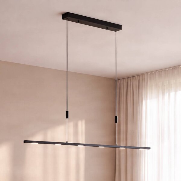 Lampada LED a sospensione Lucande Stakato, 120 cm, 6 luci, dimmerabile Stakato Lucande,, Nero, Soggiorno / Sala da pranzo, Metallo, Moderno