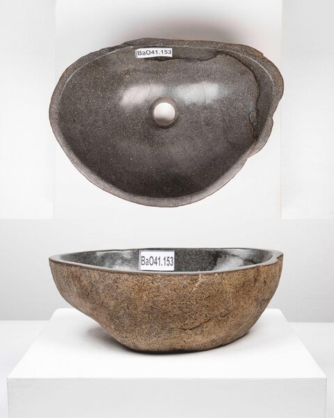 Lavabo in pietra naturale, forma ovale, 40x30 cm, colore grigio