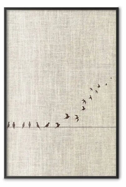 Poster: Il tuo turno - uccelli neri in volo su texture tessile