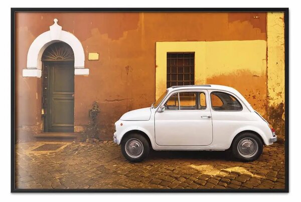 Poster: Vicolo italiano - auto in strada con sfondo di architettura arancione