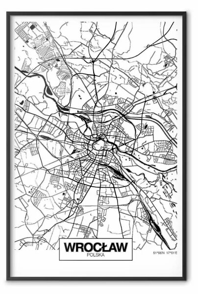 Poster: Mappa città: Breslavia - mappa di Breslavia in bianco e nero