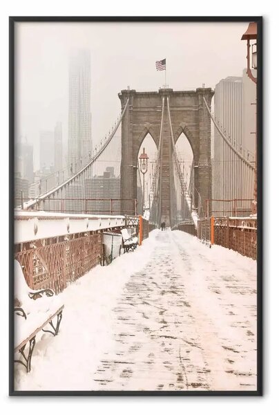 Poster: Ponte Brooklyn seppia - architettura invernale e nebbiosa