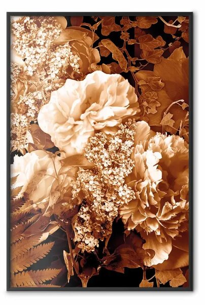 Poster: Fine agosto - fiori e foglie in tonalità seppia autunnale