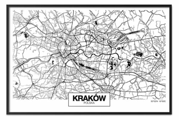 Poster: Mappa città: Cracovia - mappa in bianco e nero