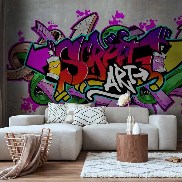 Carta da parati Classico urbano colorato - graffiti street art su muro grigio