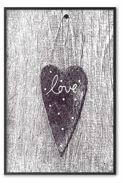Poster: Amore ritagliato - cuore con scritta "amore" in bianco e nero