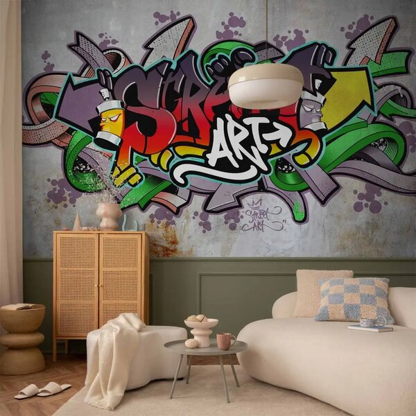 Carta da parati moderna Classico urbano reggae - graffiti street art su muro grigio