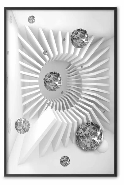 Poster: Effetto domino - spazio bianco astratto con cristalli argentati