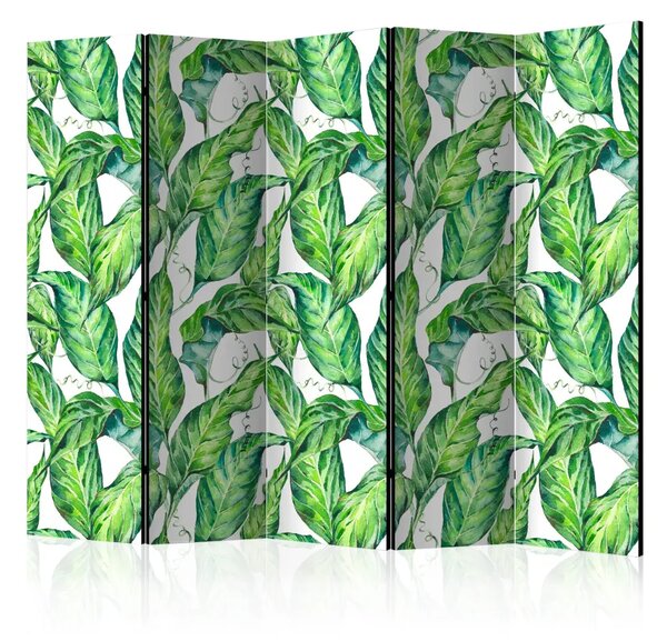 Paravento design Foglie lunghe II - piante tropicali su sfondo bianco
