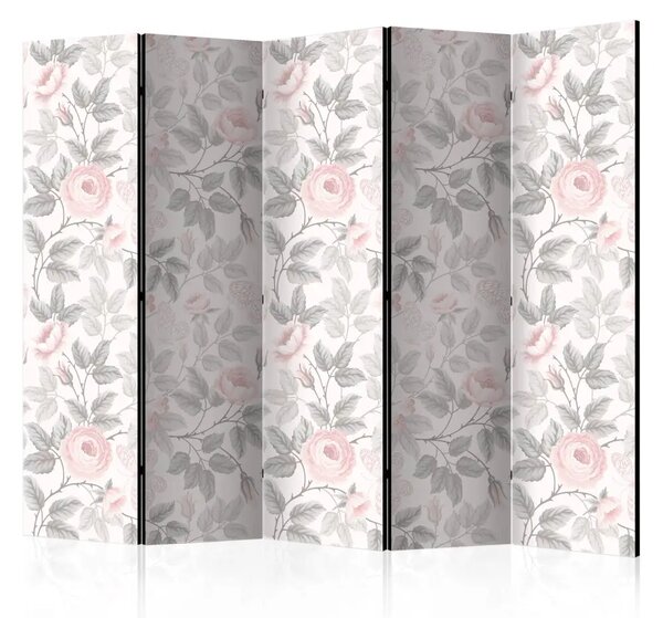 Paravento design Rose acquerello II - delicati fiori e foglie pastello