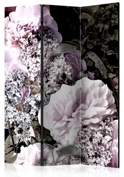 Paravento design Giardino vintage - fiori e foglie rosa su sfondo nero