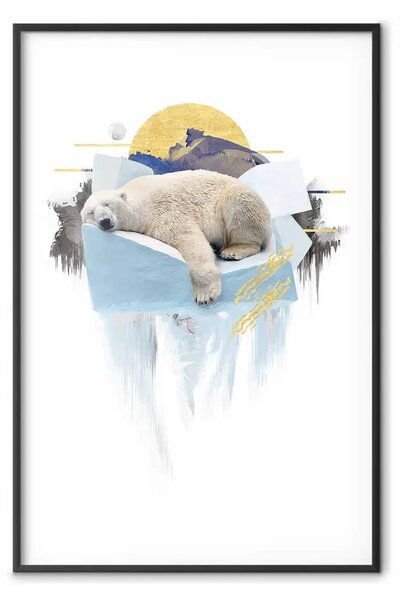Poster: Orso polare - animale invernale tra ghiaccio su sfondo bianco