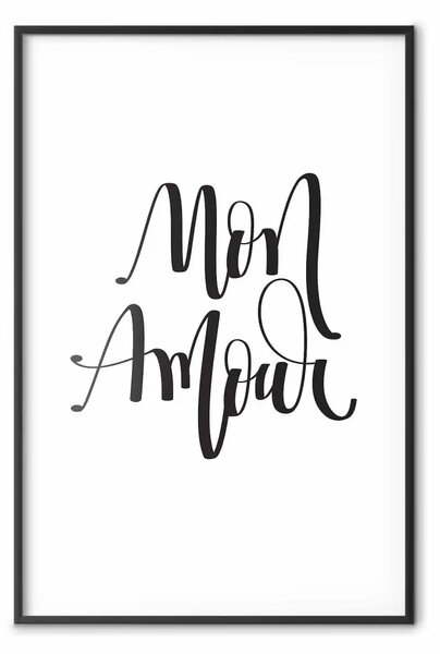 Poster: Mon Amour - scritte in francese nere su sfondo bianco contrastante