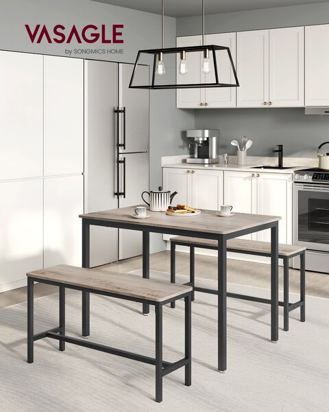 VASAGLE Set da pranzo, set da cucina con 2 panche, set da 3 pezzi, 110 x 70 x 75 cm, grigio melange-nero inchiostro