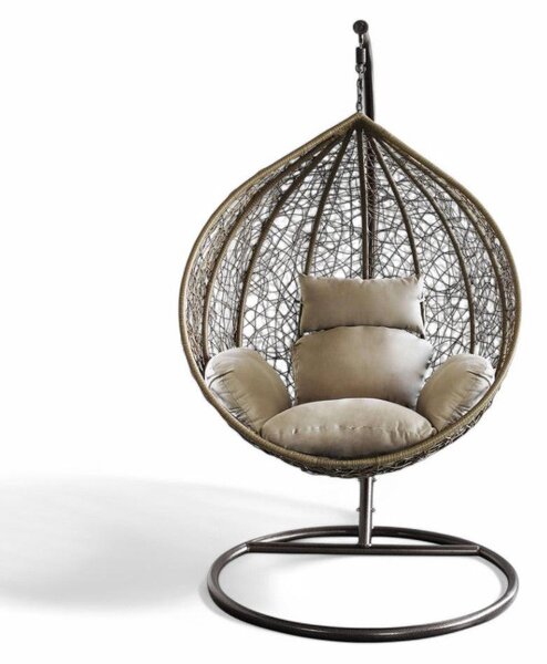 Dondolo sospeso ovale con struttura in metallo e seduta in wicker 195x105x120cm - Marrone