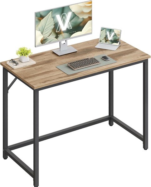 Scrivania per computer, scrivania per ufficio, 100 X 50 X 76 Cm, per studio, camera da letto, soggiorno, marrone cammello e nero inchiostro Vasagle