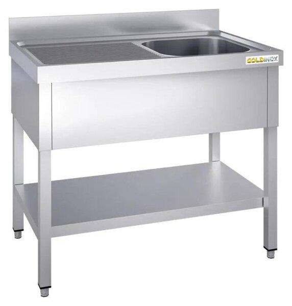 Lavello in acciaio inossidabile, dimensioni 1000x600 mm, con un vano a destra e un sistema di scolo a sinistra, linea PREMIUM - GOLDINOX