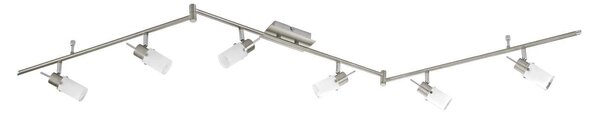Plafoniera LED, vetro, faretti orientabili, L 195 cm