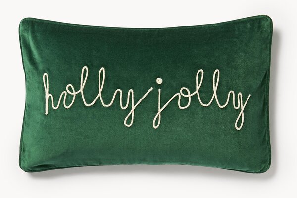 Copricuscino ricamato in velluto con bordino Holly Jolly