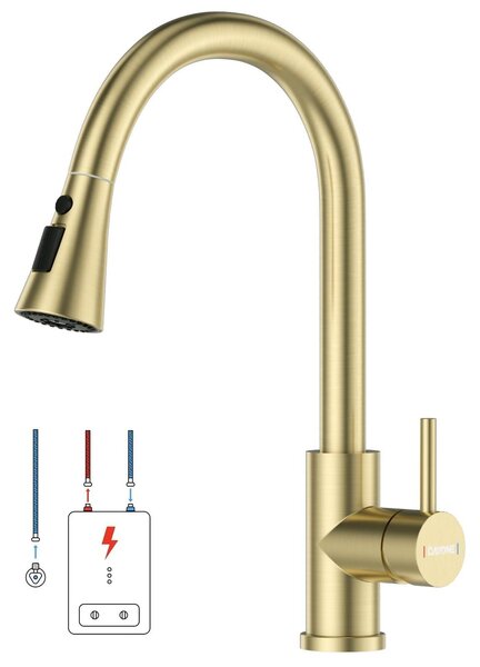 Rubinetto da cucina in acciaio inossidabile SUS304, con 3 getti d'acqua e rotazione a 360°