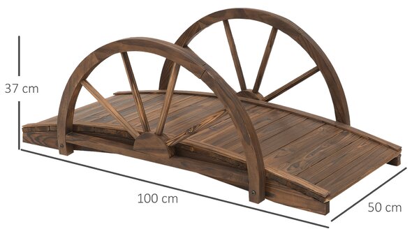 Outsunny Ponte da giardino in legno di abete, ponte in legno con design a ruota, ponte per stagno fino a 150 kg 100 x 50 x 37 cm Verkohlt | Aosom Italy