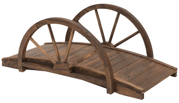 Outsunny Ponte da giardino in legno di abete, ponte in legno con design a ruota, ponte per stagno fino a 150 kg 100 x 50 x 37 cm Verkohlt | Aosom Italy