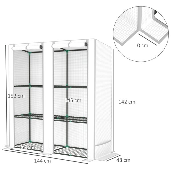 Outsunny Serra da Giardino con 2 Porte Avvolgibili, Scaffale a 3 Ripiani e Tasche Laterali, Bianco e Grigio | Aosom Italy