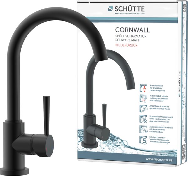 Miscelatore da cucina SCHÜTTE CORNWALL , miscelatore a bassa pressione a risparmio energetico Nero opaco