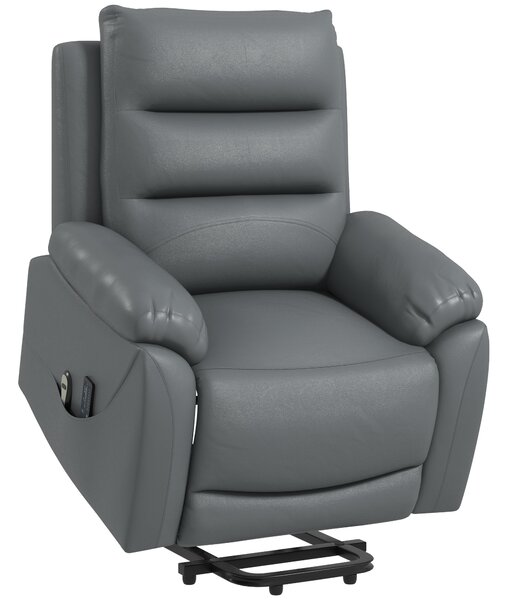 HOMCOM Poltrona Relax Elettrica Alzapersona Massaggiante Reclinabile fino a 135° con Poggiapiedi e Telecomando, in Similpelle, Grigio|Aosom