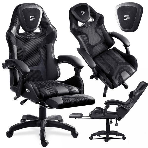 Sedia da gaming ergonomica con poggiapiedi, colore nero