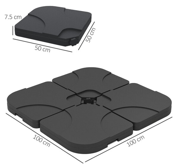 Outsunny Base per Ombrellone in Plastica, Set 4 Pezzi Riempibili con Acqua o Sabbia, 50x50x7.5cm per Pezzo | Aosom