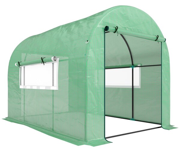 Outsunny Serra a Tunnel per Orto 3x2x2 m in Acciaio e PE Anti UV con Porte Avvolgibili e Finestre, Verde | Aosom Italy