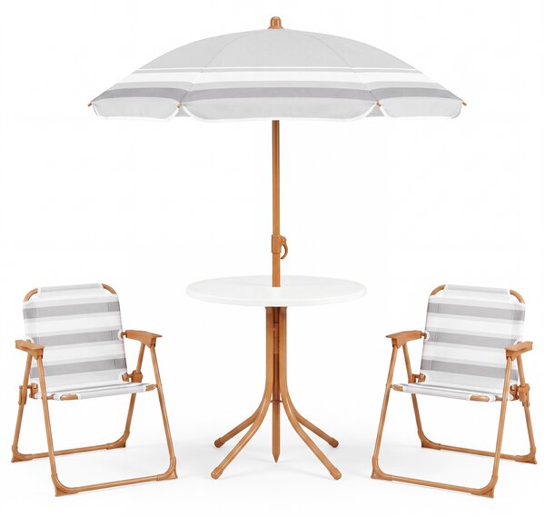 Costway Set tavolo e sedie da giardino per bambini con ombrellone regolabile in altezza, Set da esterno per bambini 4 pezzi Marrone