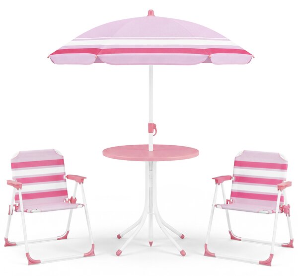 Costway Set tavolo e sedie da giardino per bambini con ombrellone regolabile in altezza, Set da esterno per bambini 4 pezzi Rosso
