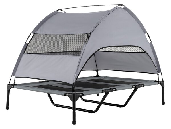 Costway Brandina per cani con tettuccio rimovibile brandina rialzata in tessuto traspirante e metallo, Lettino estivo per cani con borsa per interno ed esterno 122,5 x 91 x 95 cm