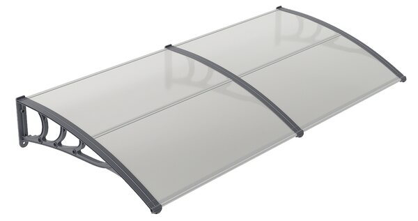 Costway Pensilina tettoia per porta ingresso policarbonato trasparente, Tettoia da esterno barra in alluminio rinforzata Grigio chiaro