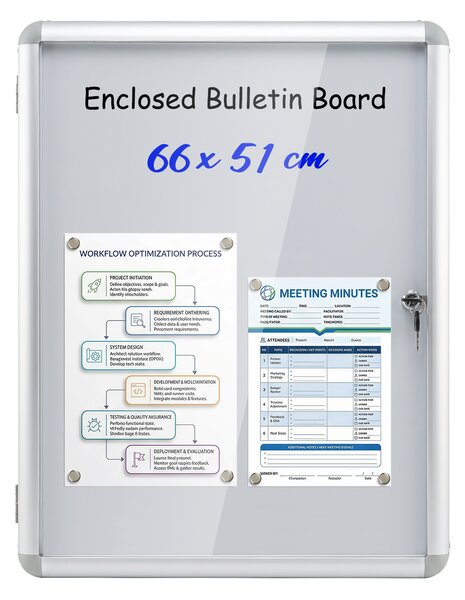 Costway Bacheca magnetica esterna con lavagna e pannello PET, Bacheca da parete alluminio e chiave ufficio condominio aziendale Bianco+Argento 66 x 51 x 3,2 cm