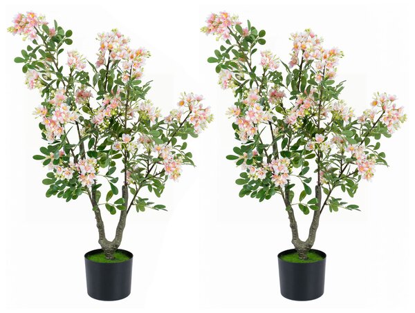 Costway Albero artificiale fiori impatiens seta 90 cm multiramo vaso cemento, Pianta finta interno esterno ufficio casa negozio 2 Pezzi